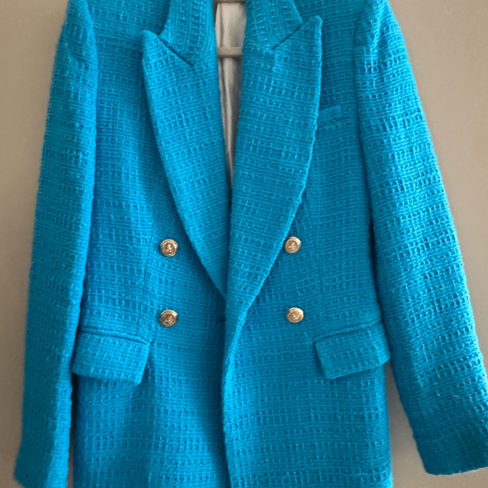 Zara Vibrant Blue Tweed Blazer